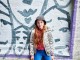 Sara denim lichtblauw / donkerblauw half transparant